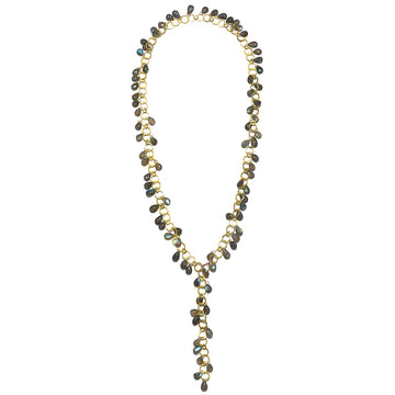 18 Karat Gold Labradorite Briolette Fringe Necklace