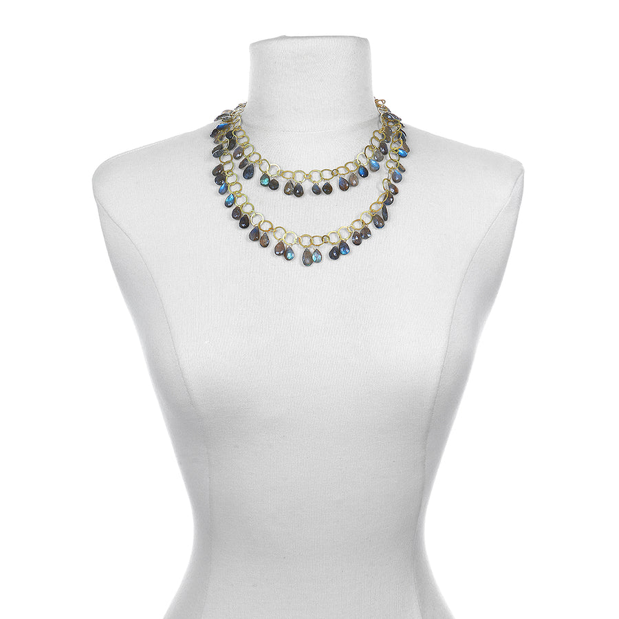 18 Karat Gold Labradorite Briolette Fringe Necklace