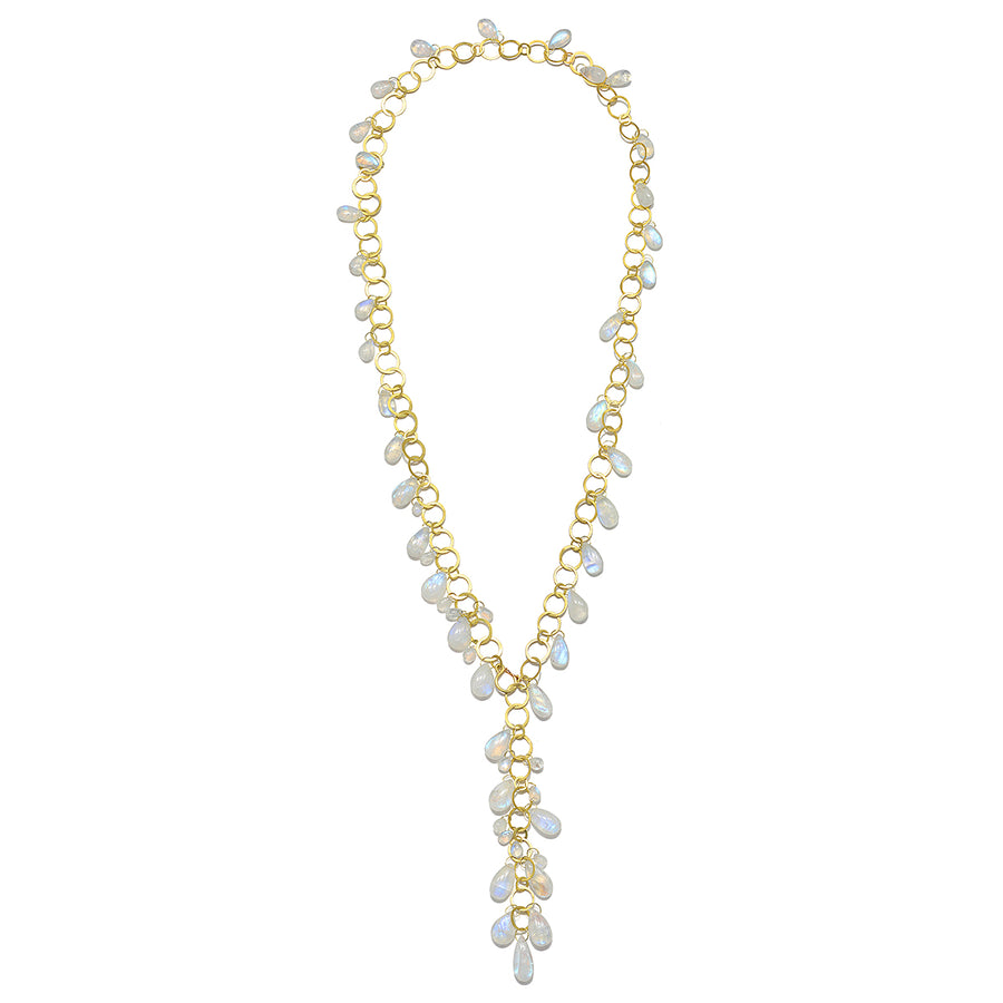 18 Karat Gold Moonstone Fringe Necklace