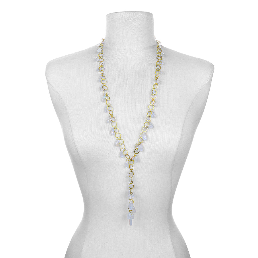 18 Karat Gold Moonstone Fringe Necklace