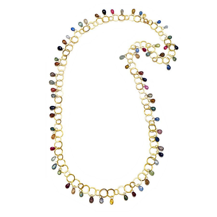 18 Karat Gold Umba Rainbow Sapphire Fringe Necklace - 36"