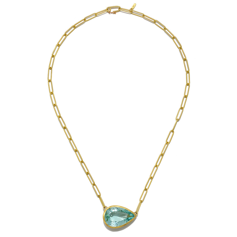 18 Karat Gold Blue-Green Beryl Necklace