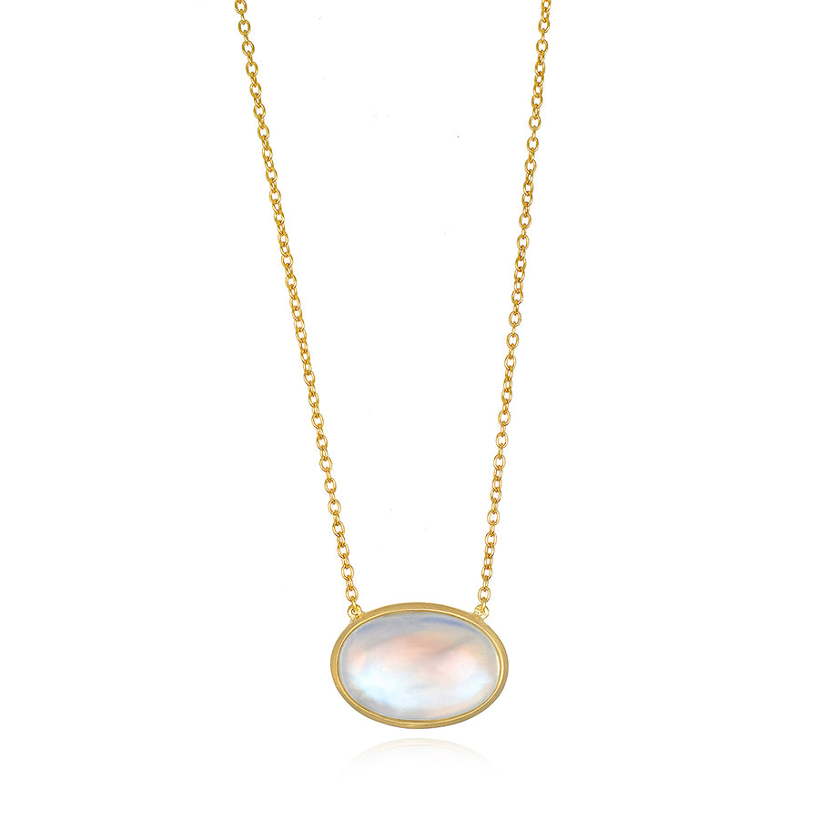 18 Karat Gold Oval Moonstone Pendant Necklace 13.30 Cts