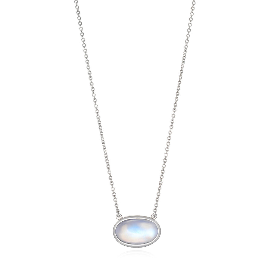 Platinum Bezel Oval Ceylon Moonstone Necklace
