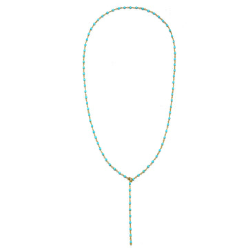 18 Karat Gold Oval Sleeping Beauty Turquoise Bead Necklace