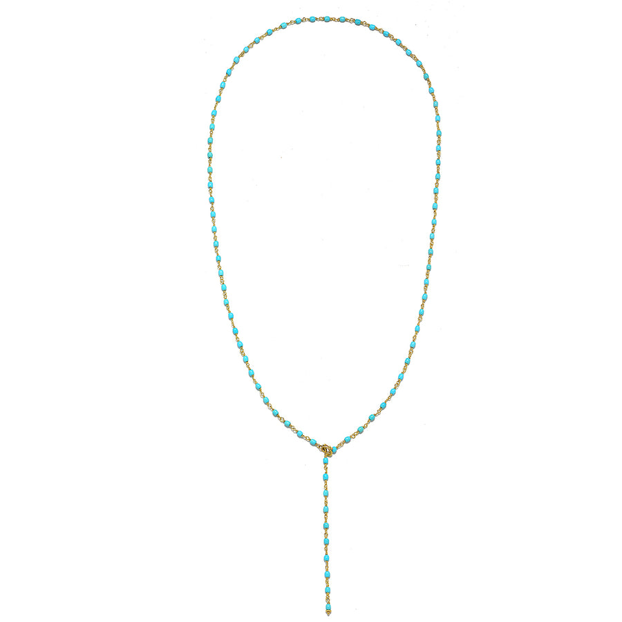 18 Karat Gold Turquoise Mini Oval Bead Necklace