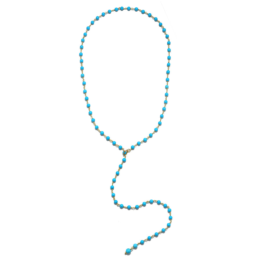 18 Karat Gold Turquoise Lariat Necklace