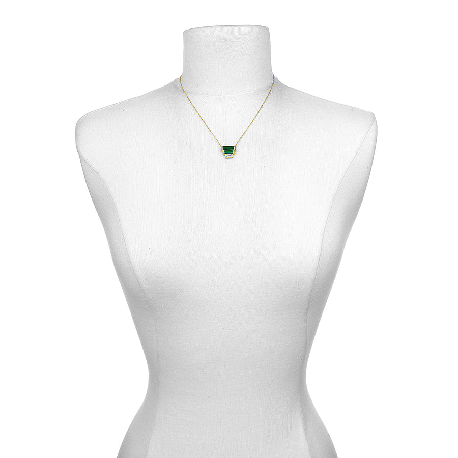Three Tier Green Tourmaline and Diamond Baguette Necklace