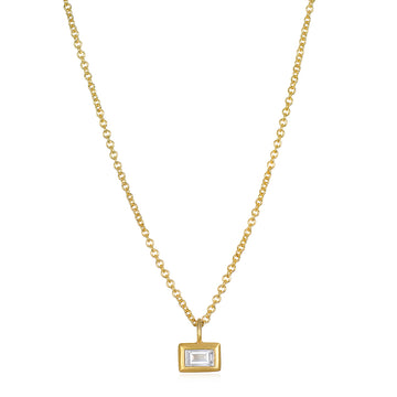 18 Karat Gold Diamond Baguette Drop Necklace