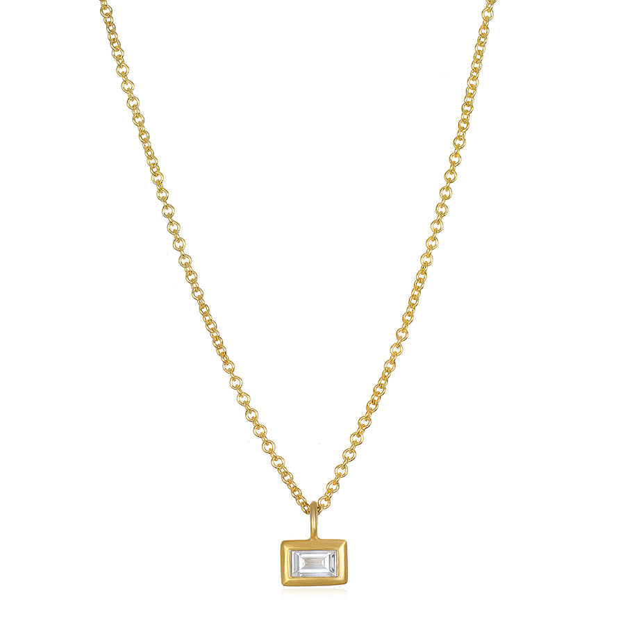 18 Karat Gold Diamond Baguette Drop Necklace