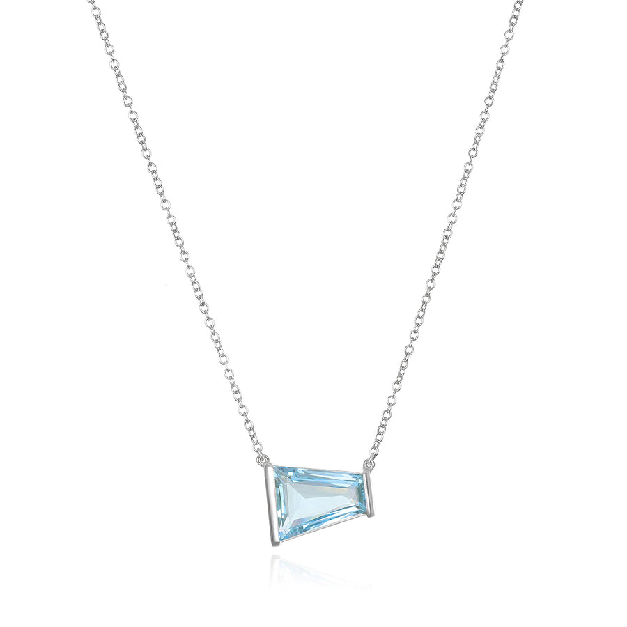 18 Karat White Gold Tapered Aquamarine Baguette Pendant