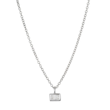 18 Karat White Gold Diamond Baguette Drop Necklace