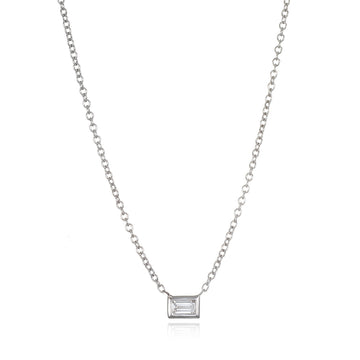 18 Karat White Gold Diamond Baguette Station Necklace