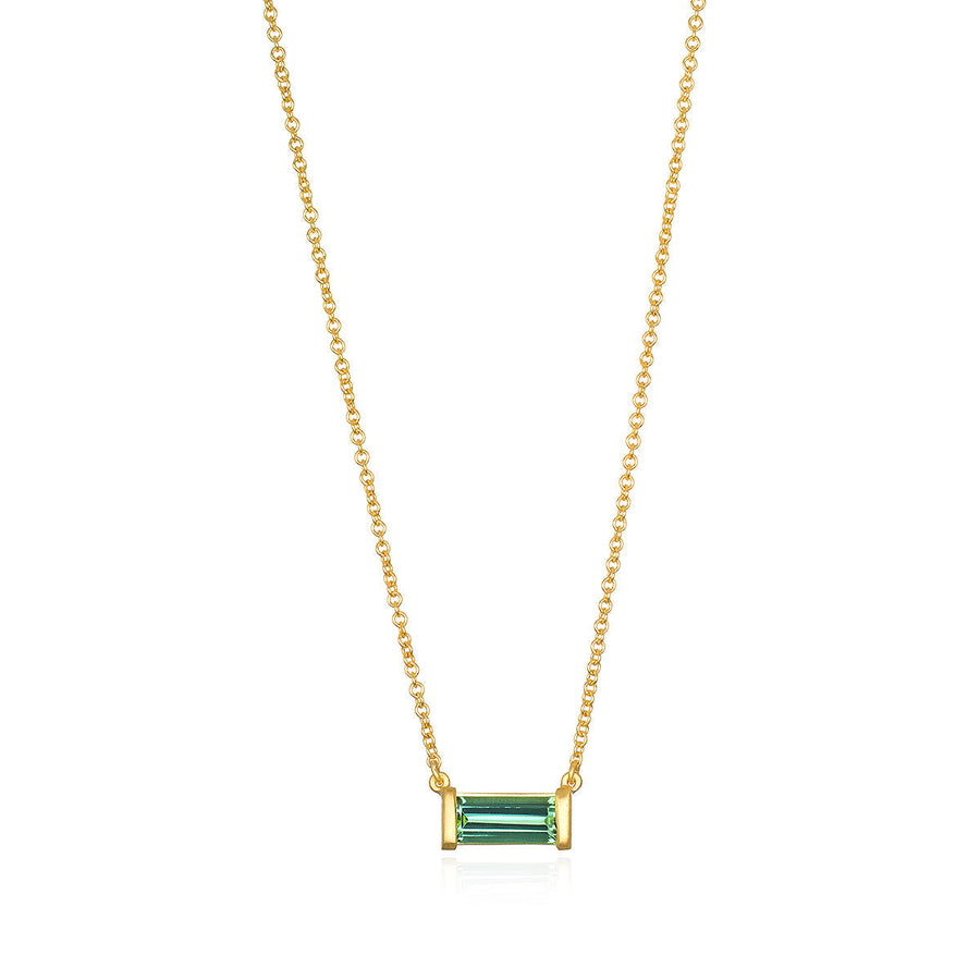 18 Karat Gold Bar Set French Cut Green Tourmaline Necklace