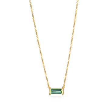 18 Karat Gold Bar Set Green Tourmaline Baguette Necklace