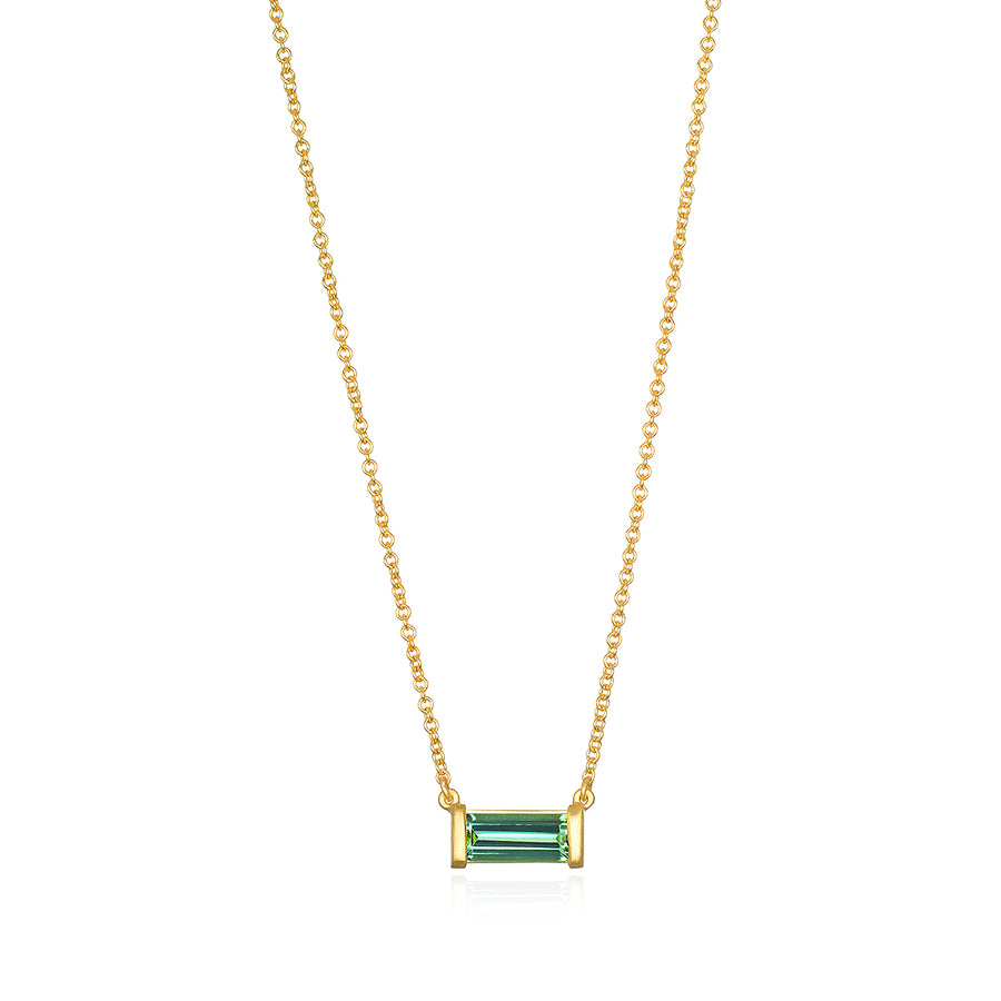 18 Karat Gold Bar Set Green Tourmaline Necklace