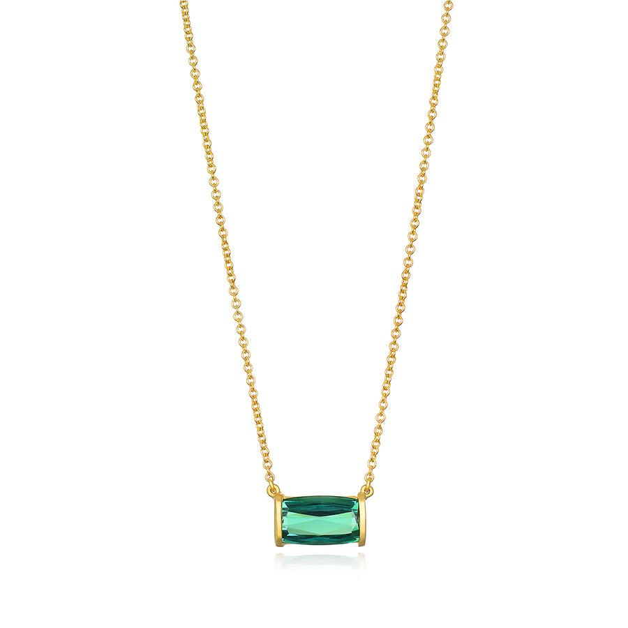 18 Karat Gold Bar Set Green Tourmaline Necklace