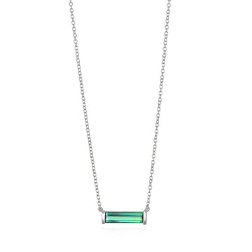 18 Karat White Gold Green Tourmaline Bar Necklace