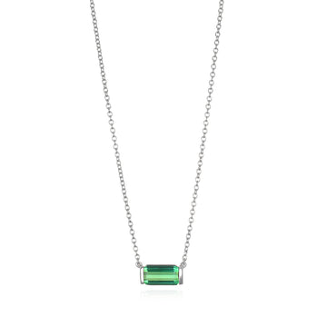 18 Karat White Gold Bar Set Green Tourmaline Necklace