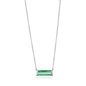 18 Karat White Gold Bar Set Green Tourmaline Necklace