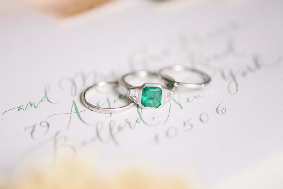 Platinum Emerald and Diamond Ring