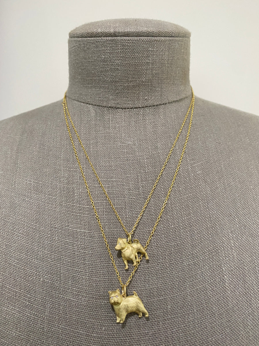 18 Karat Gold Norwich Terrier Charm with Diamond Eyes
