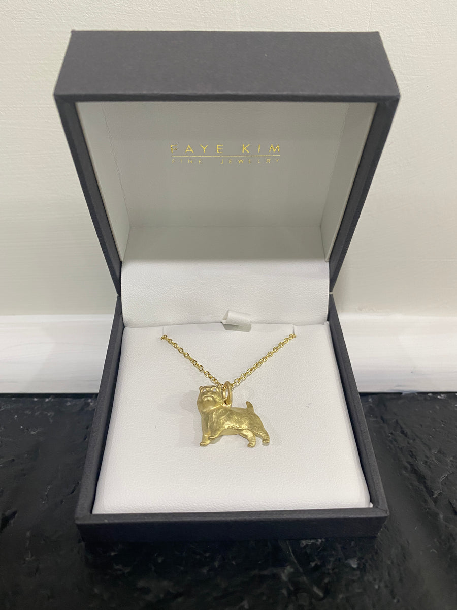 18 Karat Gold Norwich Terrier Charm with Diamond Eyes
