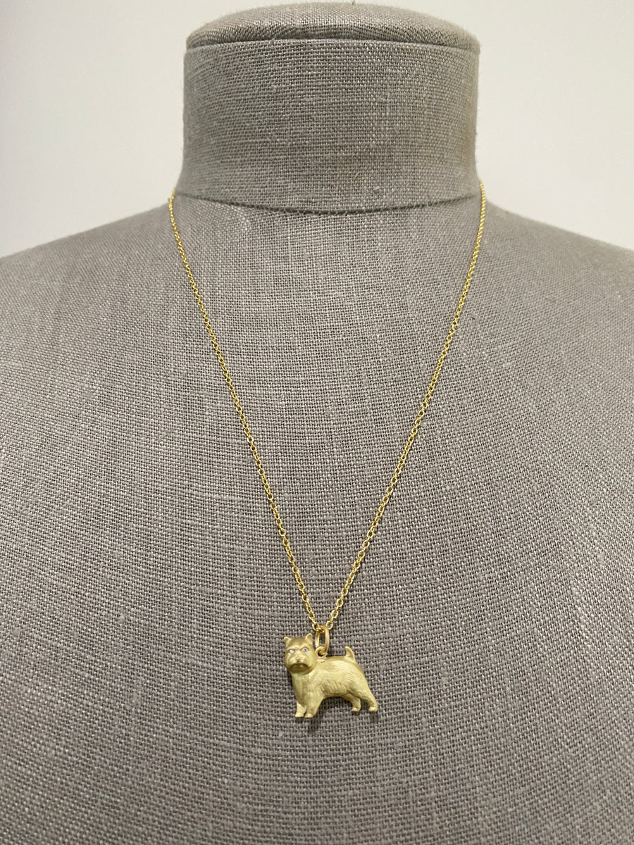 18 Karat Gold Norwich Terrier Charm with Diamond Eyes