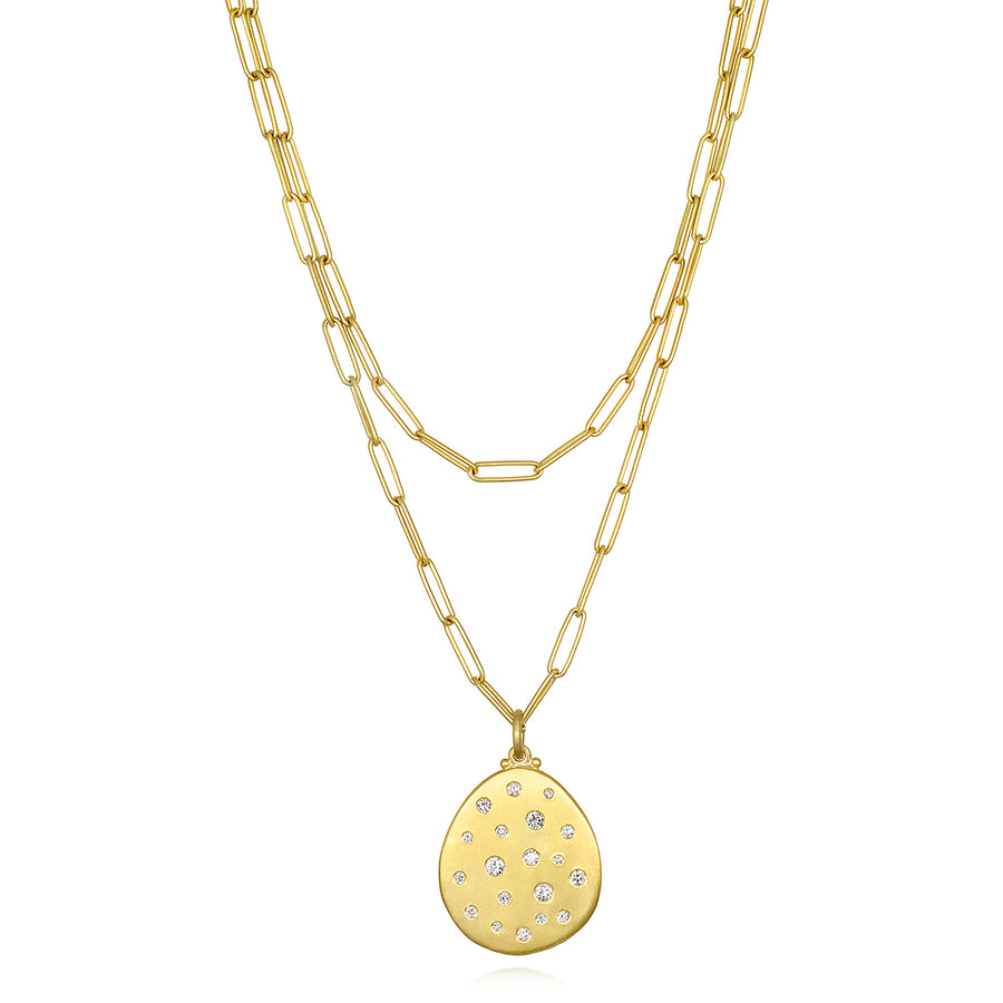 18 Karat Gold Diamond Dog Tag Pendant - Large