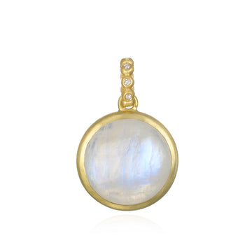 18 Karat Gold Round Moonstone Pendant with Diamond Bail