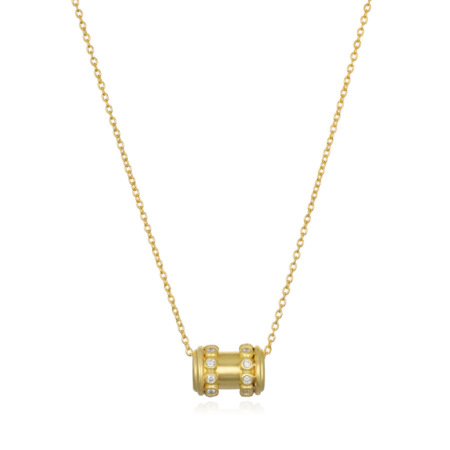 18 Karat Gold Diamond Granulation Spool Charm