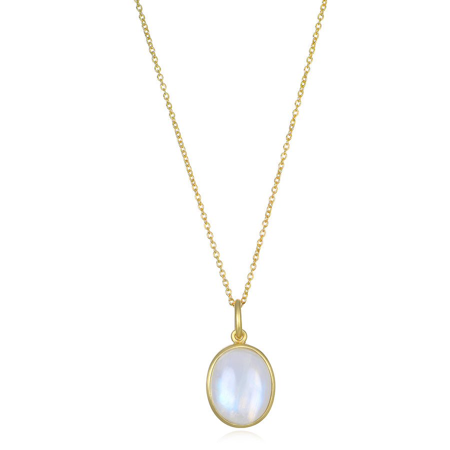Oval Rainbow Moonstone Pendant Necklace