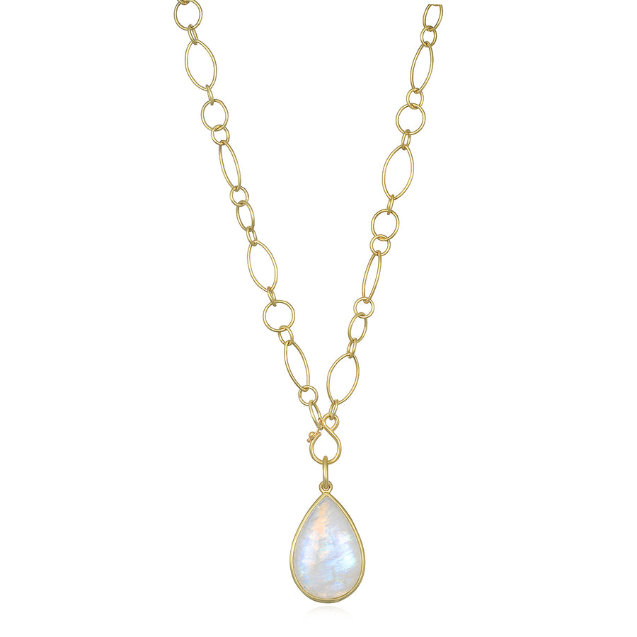 Teardrop Rainbow Moonstone Pendant Necklace