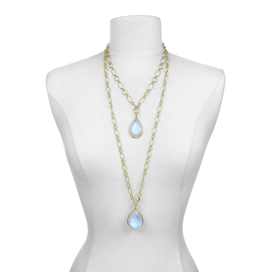Teardrop Rainbow Moonstone Pendant Necklace