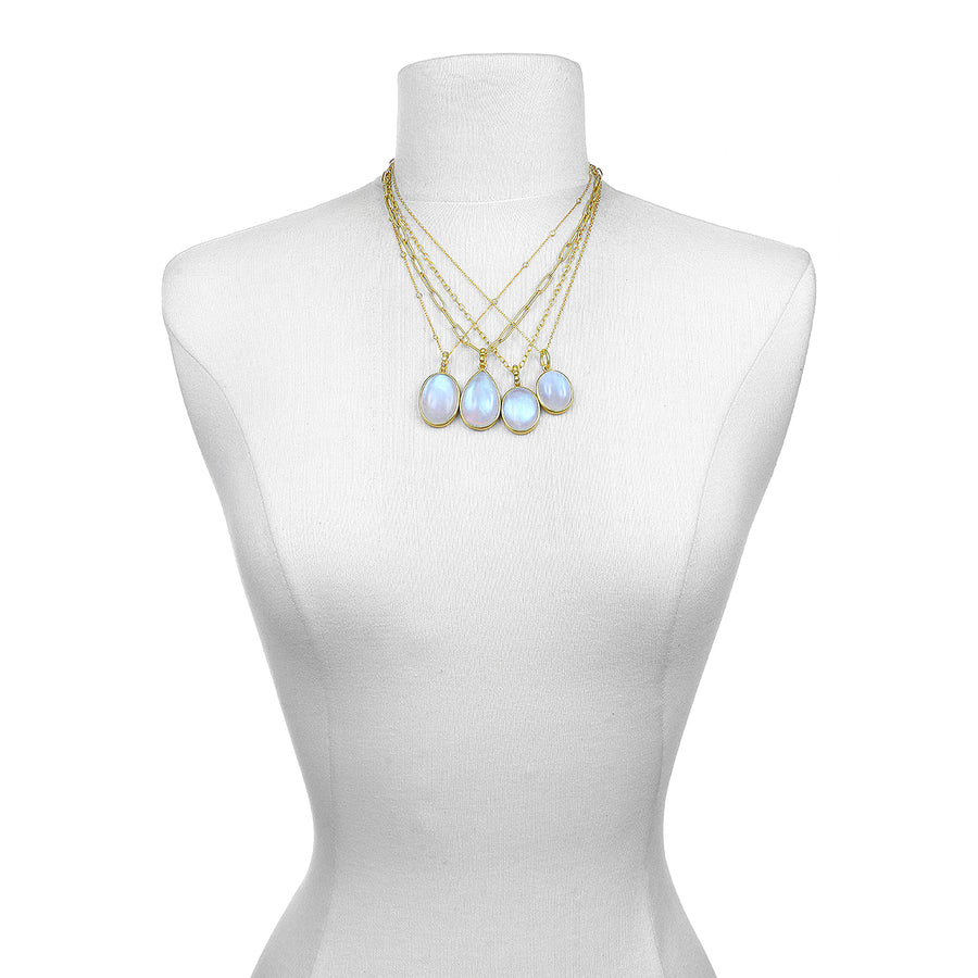 Oval Rainbow Moonstone Pendant on Diamond Station Necklace