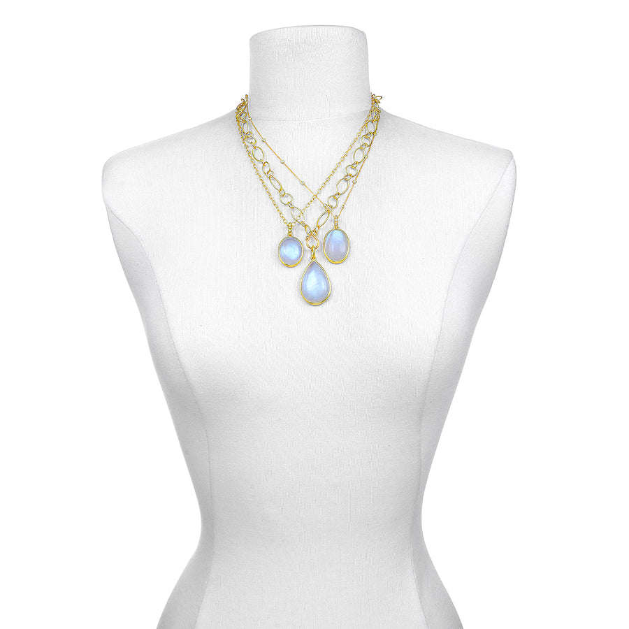Oval Rainbow Moonstone Pendant on Diamond Station Necklace