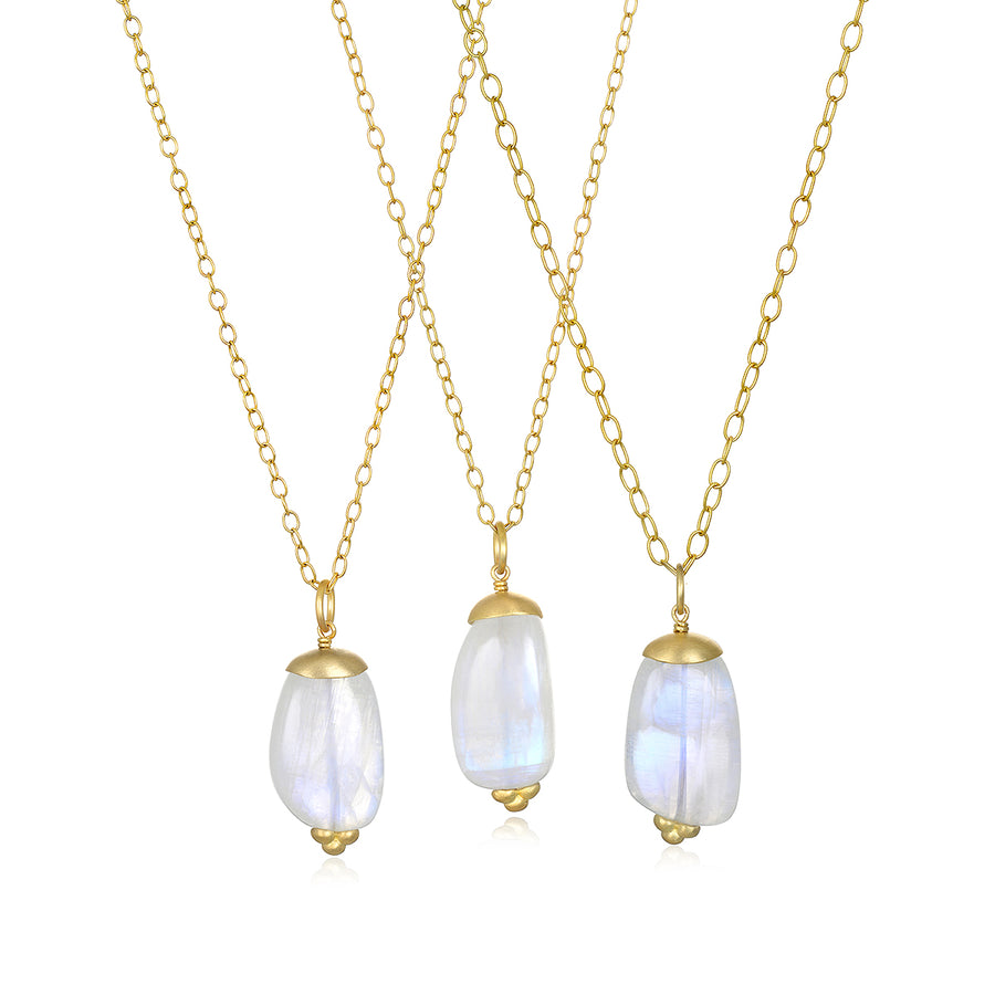 18 Karat Gold Moonstone Nugget Pendant and Chain