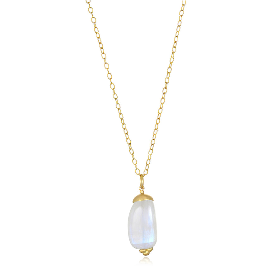 18 Karat Gold Moonstone Nugget Pendant and Chain