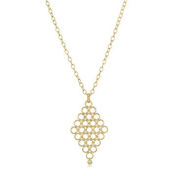 18 Karat Gold Diamond Mesh Pendant and Oval Link Chain