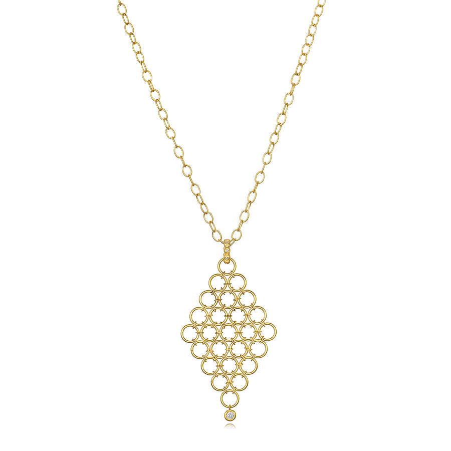 18 Karat Gold Diamond Mesh Pendant and Oval Link Chain