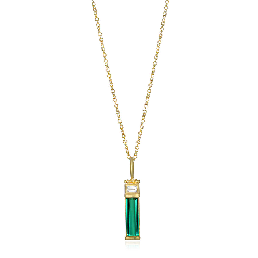 Green Tourmaline and Diamond Bar Pendant
