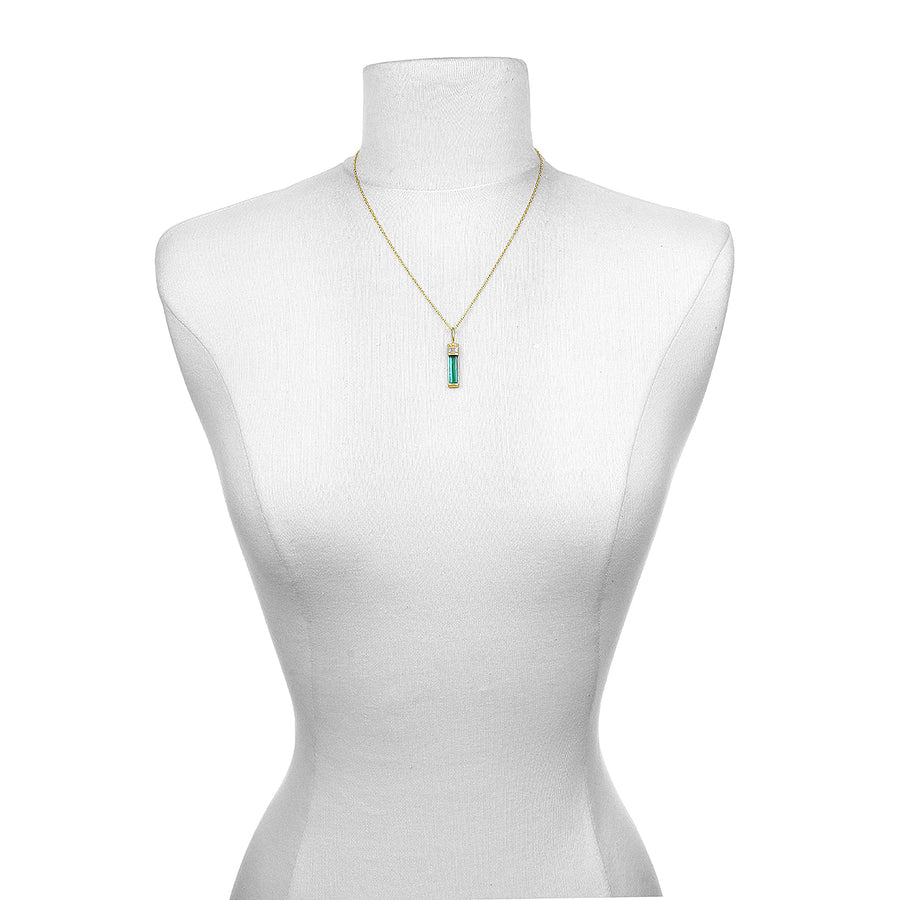 Green Tourmaline and Diamond Bar Pendant