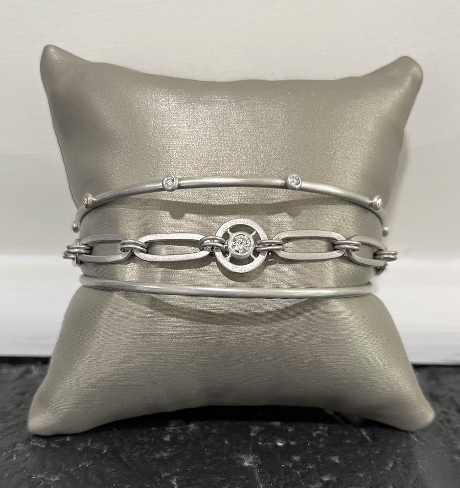 Platinum Paperclip Link Bracelet with Diamond Wheel