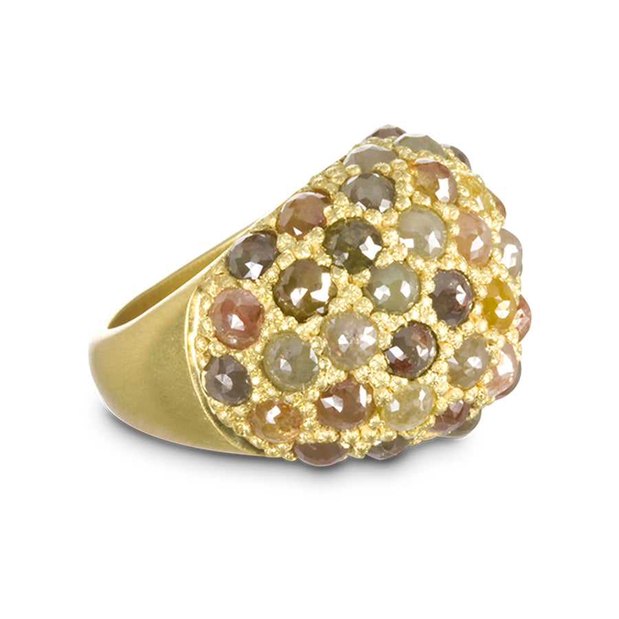 18 Karat Gold Milky Diamond Dome Ring