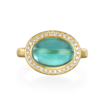 18 Karat Gold Diamond Halo Blue Green Tourmaline Ring