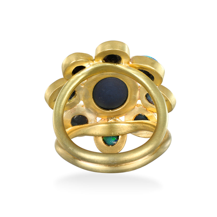 18 Karat Gold Australian Black Opal Daisy Ring