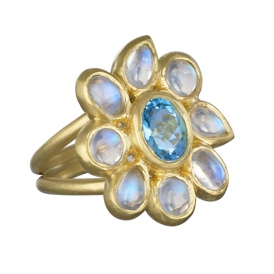 Aquamarine Moonstone Daisy Ring