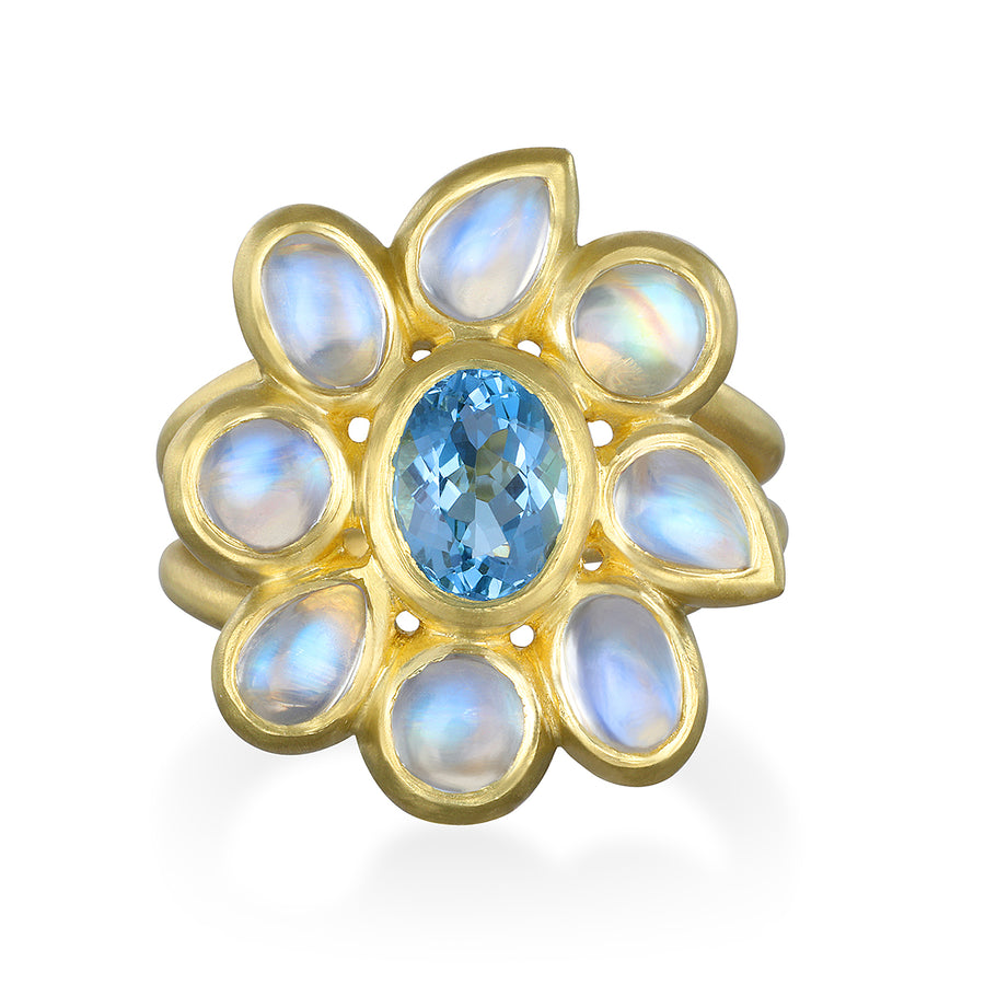 Aquamarine Moonstone Daisy Ring