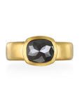 22 Karat Gold Cushion Shaped Black Diamond Bezel Ring