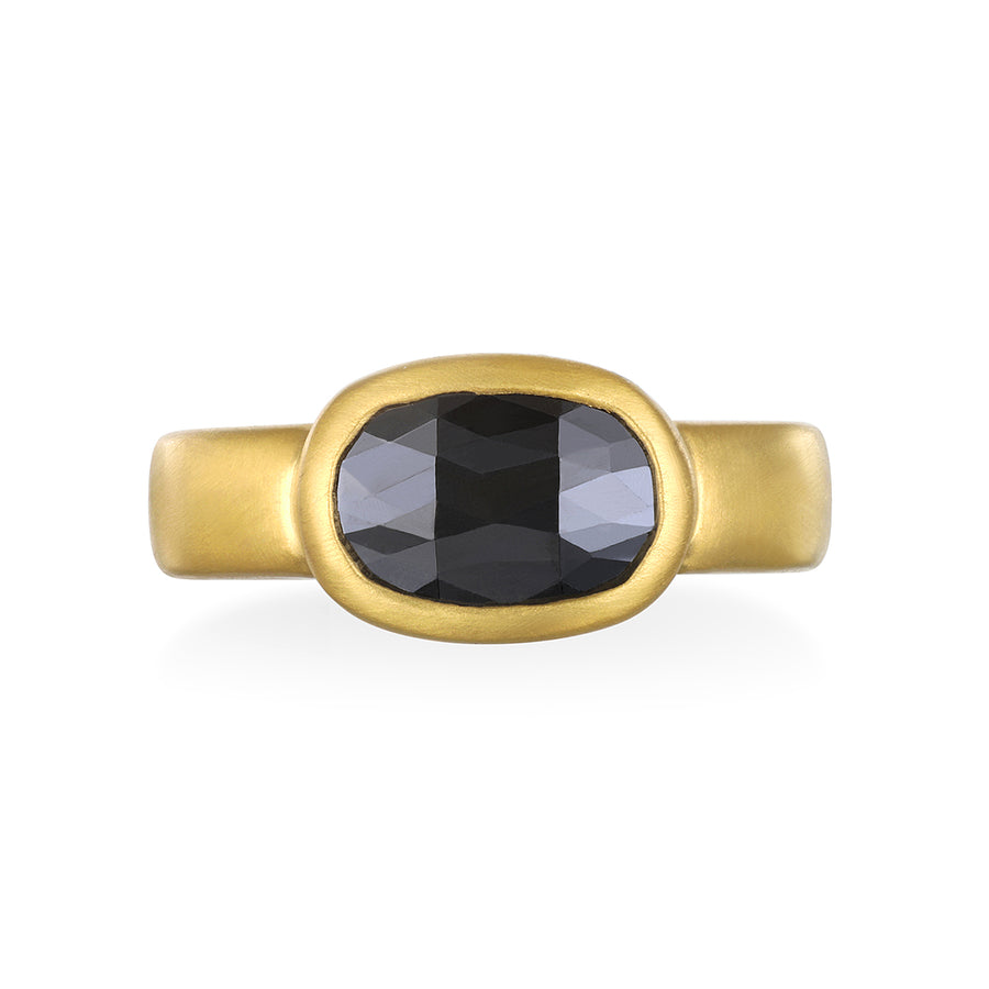 22 Karat Gold Oval Black Diamond Bezel Ring